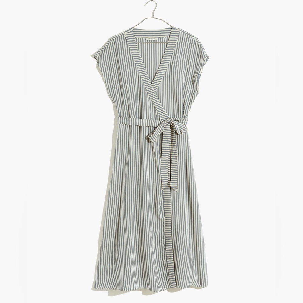 NWT Madewell striped Cap-Sleeve Wrap Dress size M